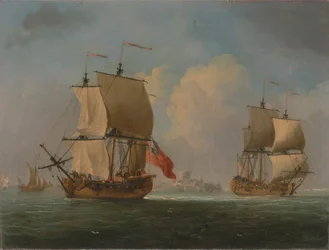 Uma chalupa inglesa e uma fragata em uma brisa leve